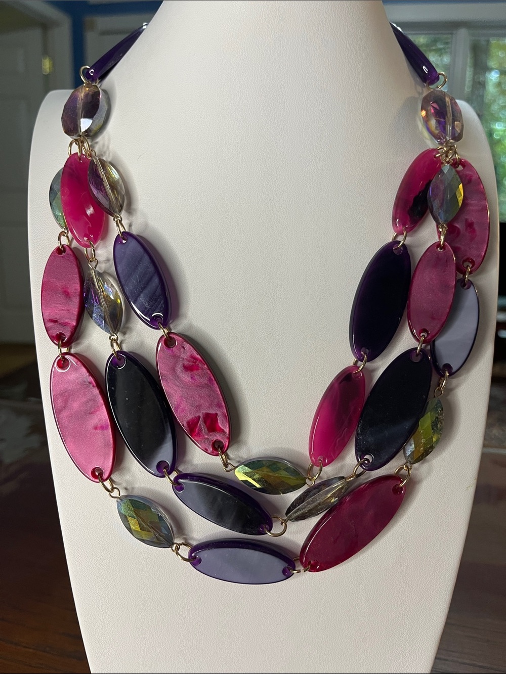 Women’s Multi-Strand Pink & Purple Statement Necklace